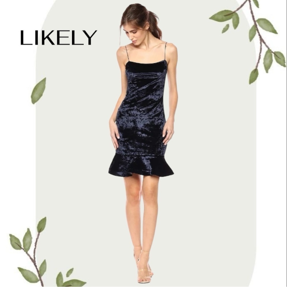 LIKELY | Banks Crushed Velvet Mini Dress in Navy Blue- Size 6